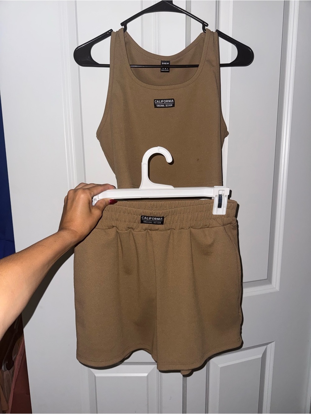 SHEIN Brown Ribbed Crop Tank Top and short set!